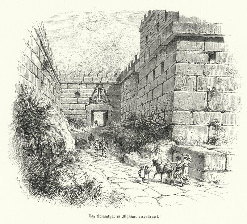 Reconstruction of the Lion Gate, Entrance to the Citadel of Mycenae, Greece by German School