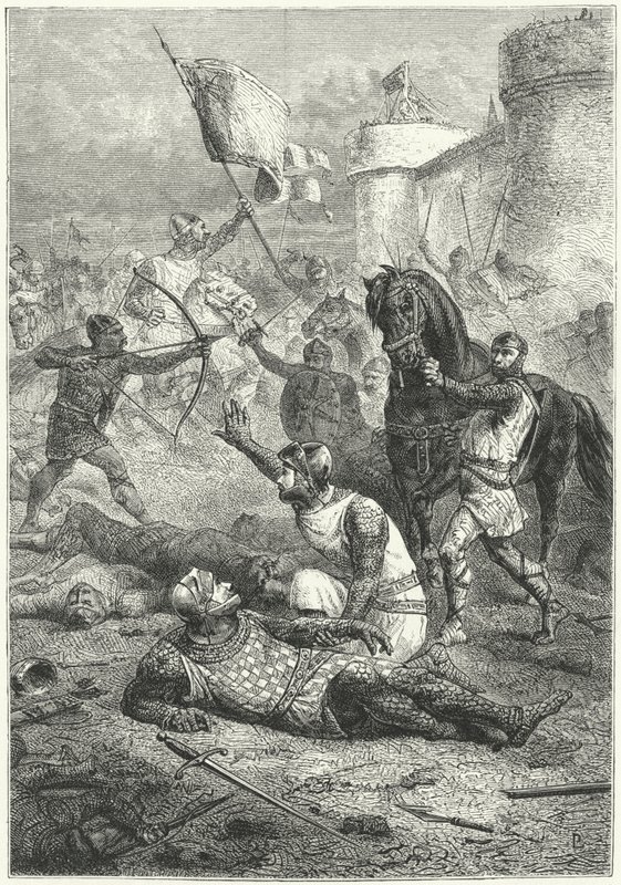 Robert of Normandy recognises his father, William the Conqueror, after unhorsing him in battle by German School