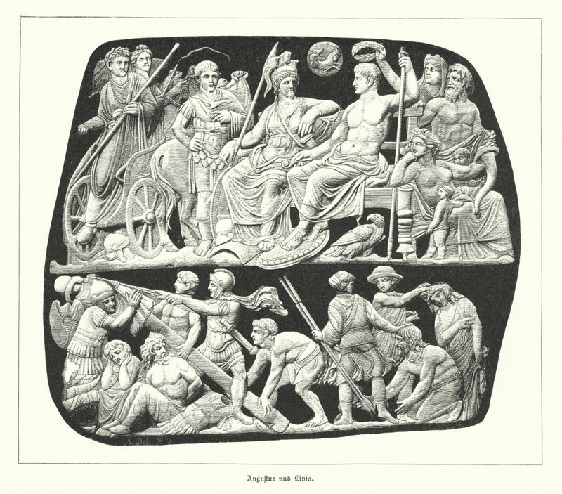 Roman Emperor Augustus and his third wife, Livia by German School