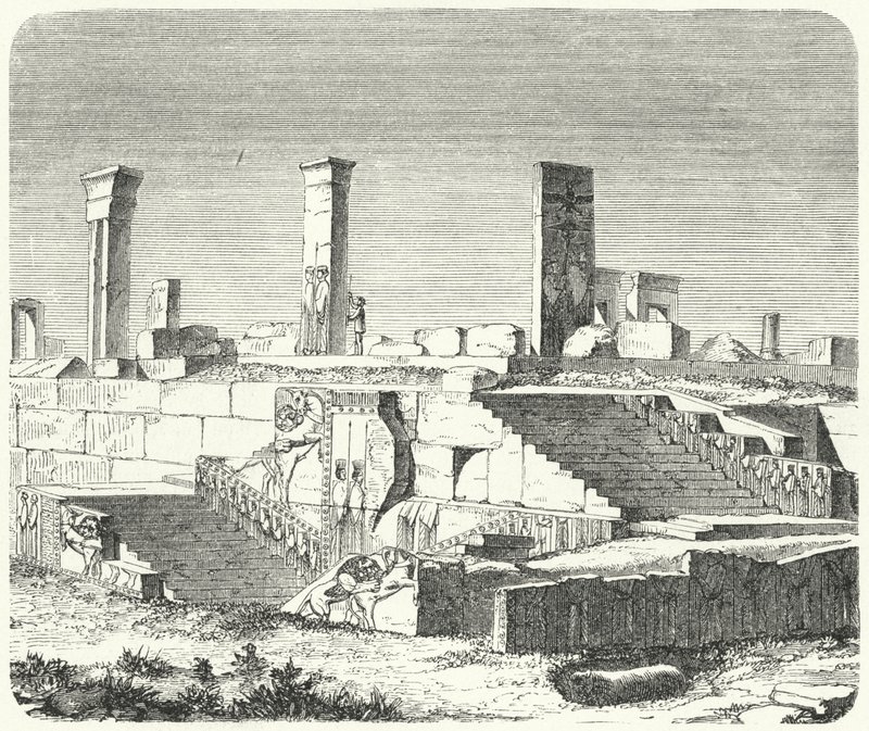 Ruins of the Palace of Xerxes at Persepolis (engraving) by German School