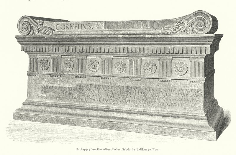 Sarcophagus of Roman Soldier and Consul Lucius Cornelius Scipio Barbatus in the Vatican, Rome by German School