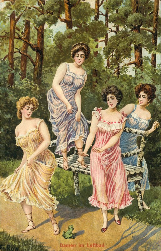 Scantily clad women in the woods
