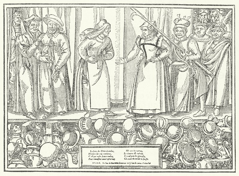 Scene from a play in a late medieval theatre by German School