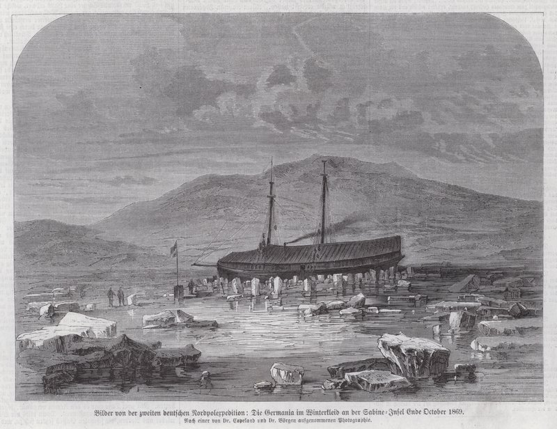 Schooner Germania at Sabine Island off the east coast of Greenland, second German North Polar Expedition, late October 1869 by German School