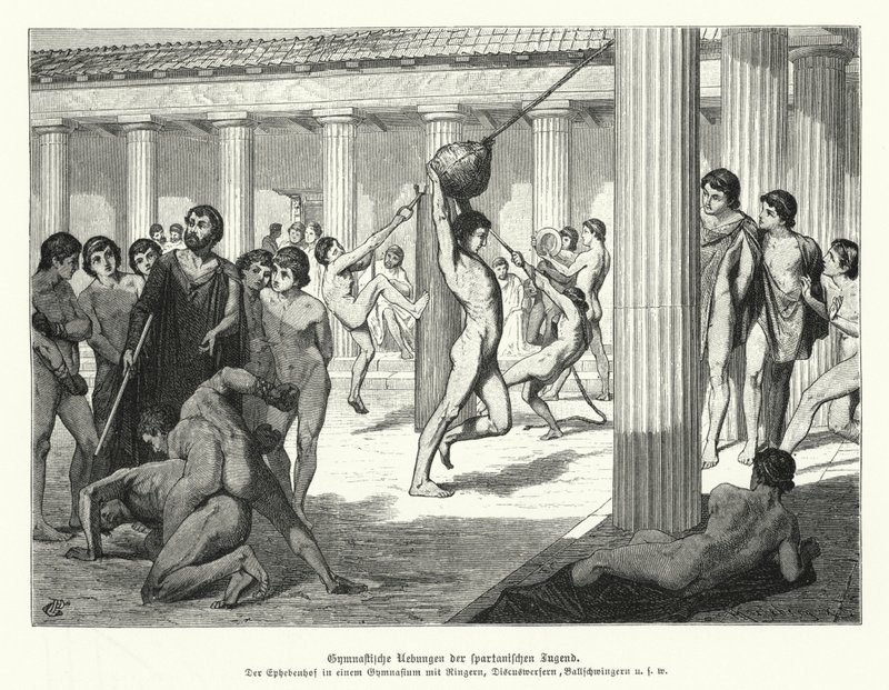 Spartan youths performing gymnastic exercises, Ancient Greece by German School