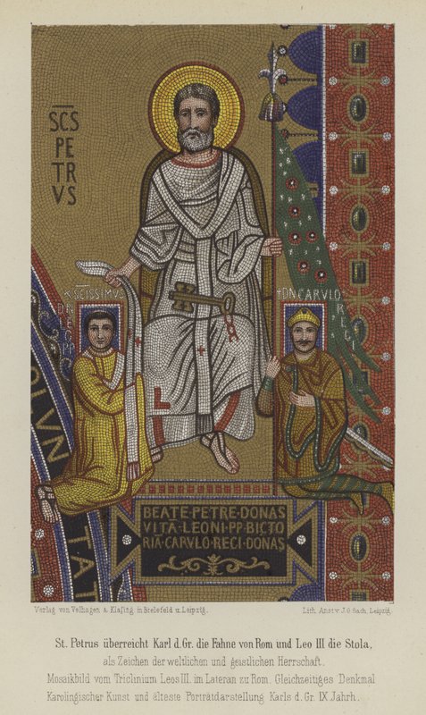 St Peter Presenting Charlemagne the Flag of Rome and Pope Leo III the Stole by German School