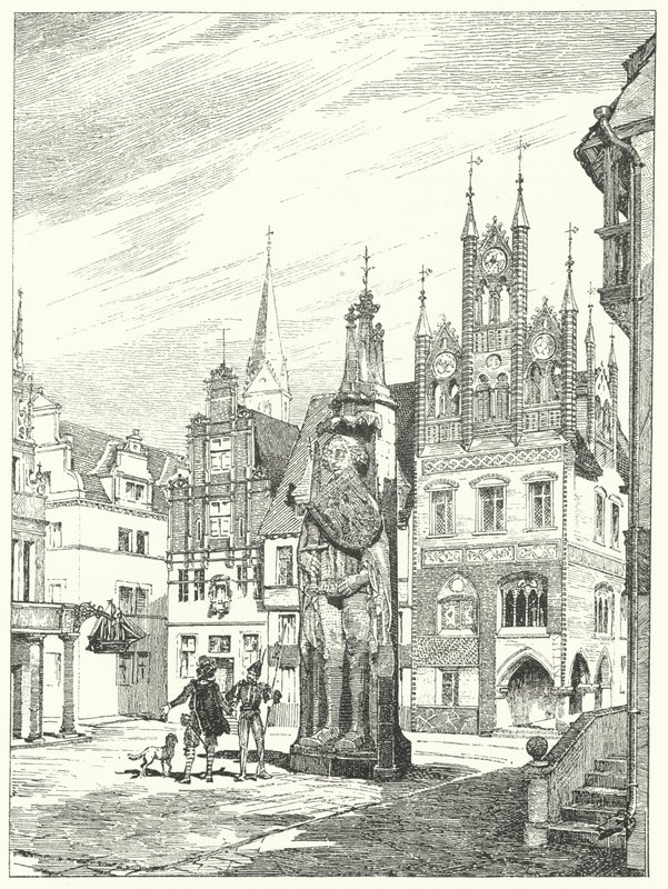 Statue of Roland Erected in 1404 Facing the Cathedral in Bremen, Germany (engraving) by German School