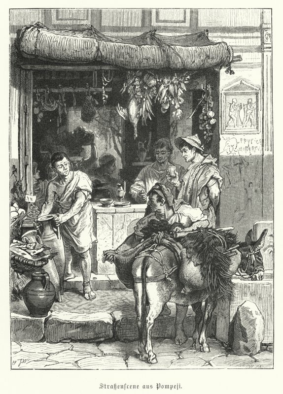 Street scene in the ancient Roman town of Pompeii by German School