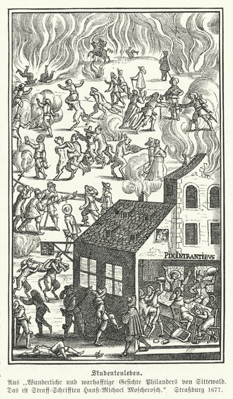 Student life: scene from Gesichte Philanders von Sittewald, by Johann Michael Moscherosch by German School