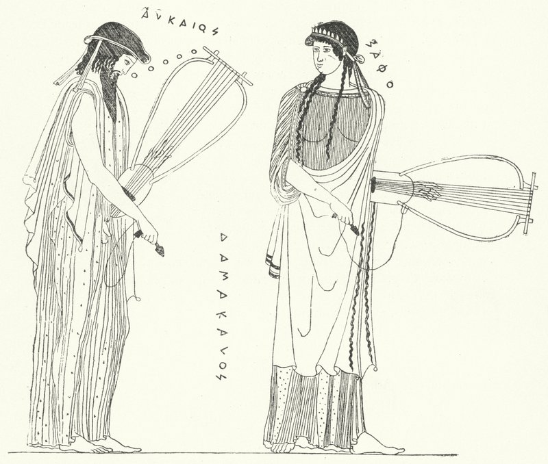 The Ancient Greek Poet Alcaeus and His Lover Sappho (engraving) by German School