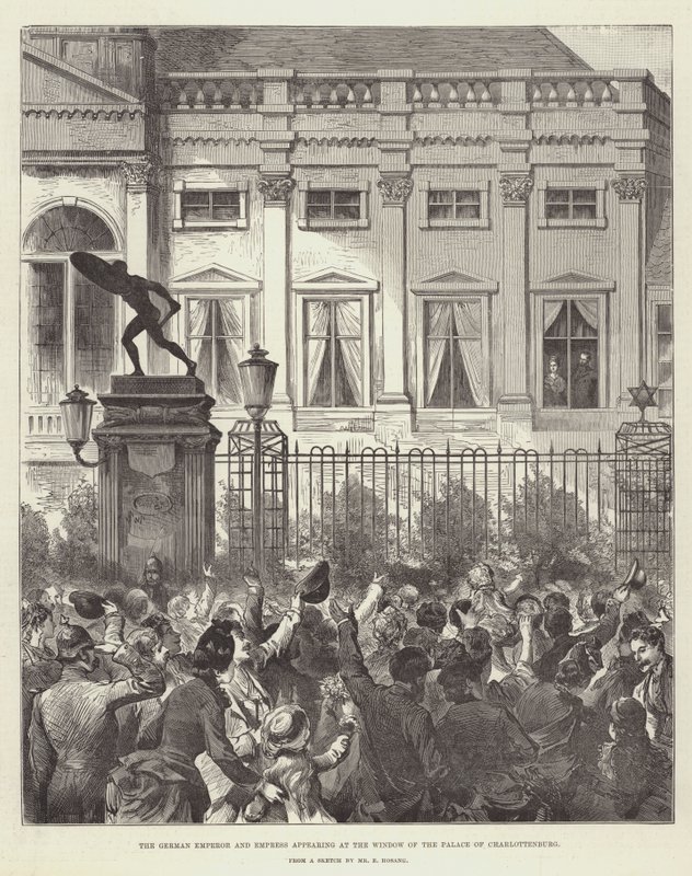 The German Emperor and Empress appearing at the Window of the Palace of Charlottenburg by German School