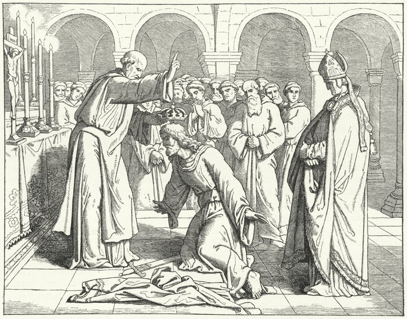 The Holy Roman Emperor Henry II receiving a blessing at the Monastery of St Vitus in Verdun by German School