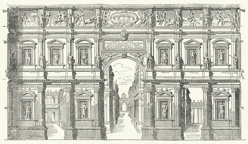 The Teatro Olimpico ("Olympic Theatre") in Vicenza, Northern Italy (engraving) by German School