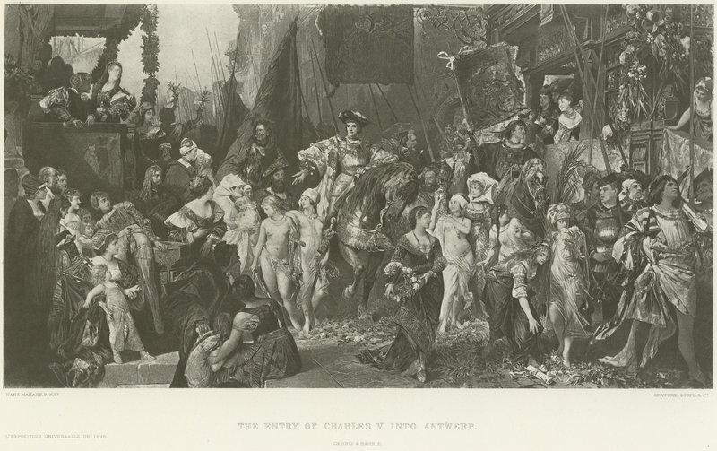 The entry of Charles V into Antwerp (engraving) by German School