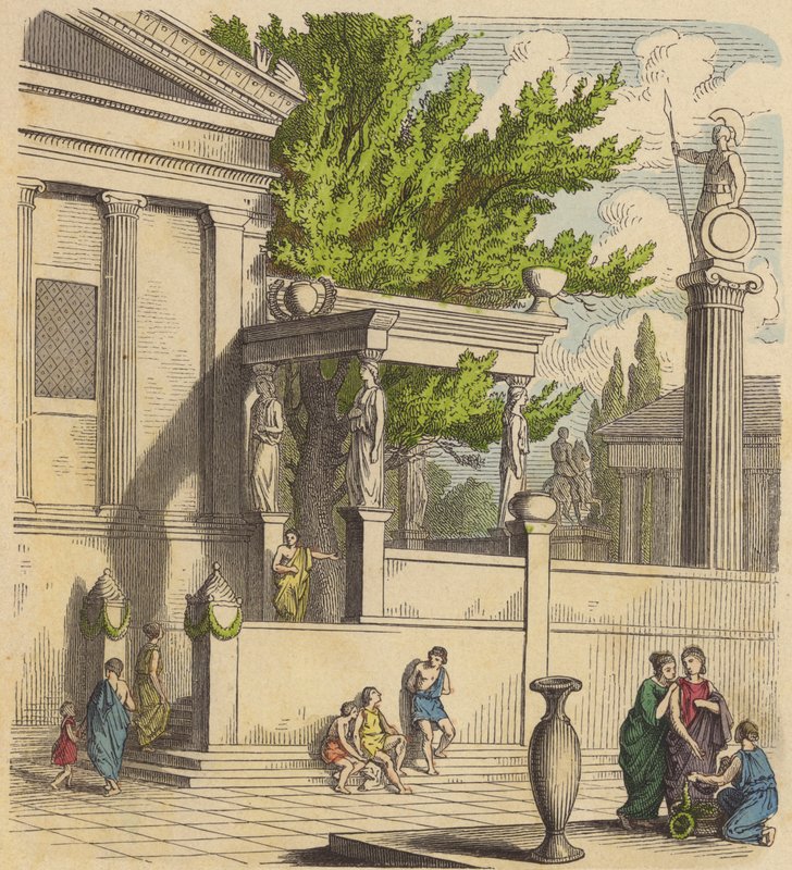 The Sacred Olive Tree on the Acropolis in Athens (Coloured Engraving) by German School