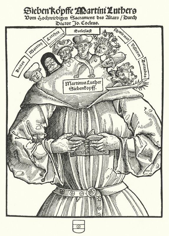Title page of the pamphlet The Seven Heads of Martin Luther by Johannes Cochlaeus by German School