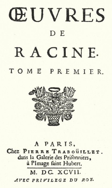 Title Page from an Edition of the First Volume of the Complete Works of Jean Racine, Published in 1697 (engraving) by German School
