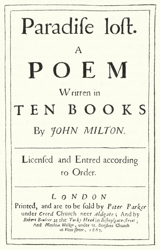 Title page from the original edition of Paradise Lost by the English poet John Milton, published in 1667 by German School