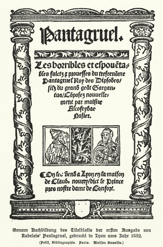 Title Page of the First Edition of Pantagruel by Francois Rabelais, Printed in Lyon in 1532 by German School