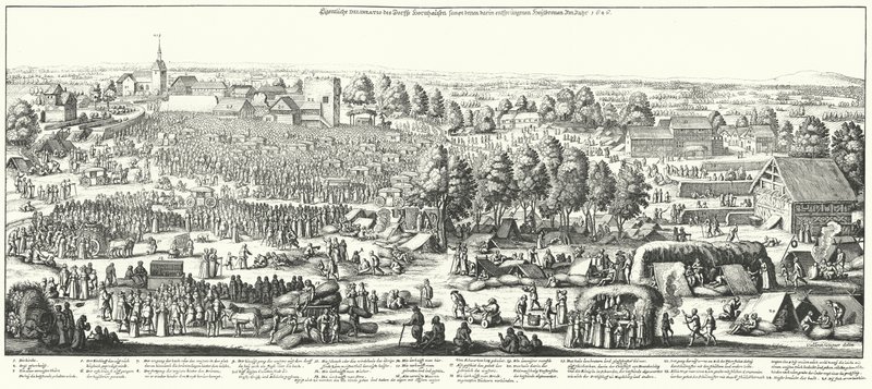 Travellers Visiting the Healing Springs in the Village of Hornhausen, 1646 by German School