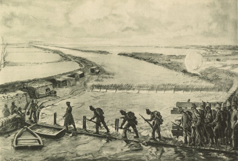 Troops of the Marines Getting into Position, Walking Over the Yser by German School