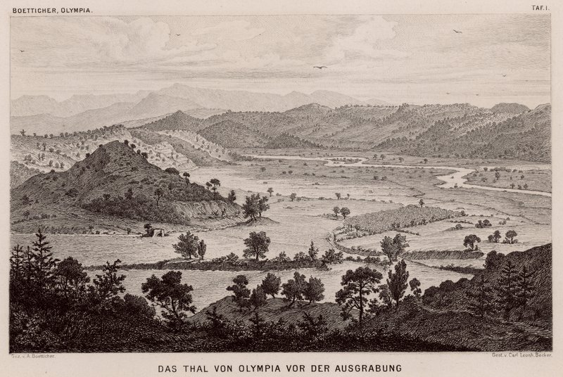 Valley of Olympia, Greece, before archaeological excavations by German School