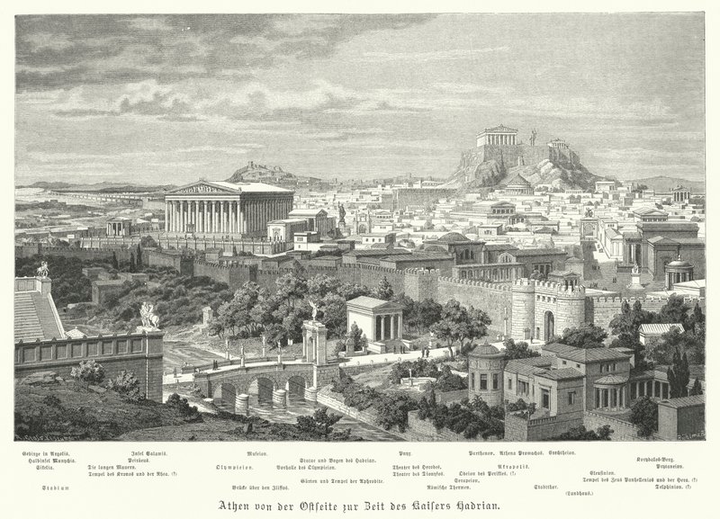 View of Athens from the east during the reign of the Roman Empire Hadrian, 2nd Century by German School