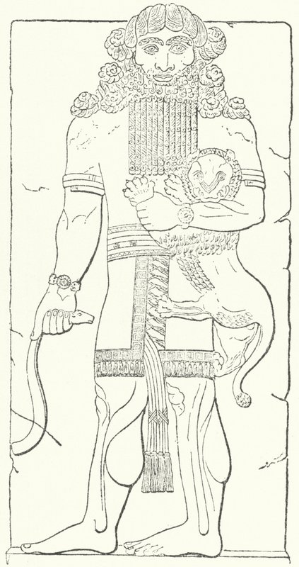 Wall relief of Gilgamesh from the ruins of Dur-Sharrukin, capital city of the Assyrians at the time of King Sargon II by German School