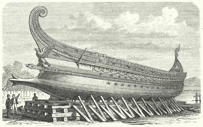 Warship designed by Napoleon III of France based on an Ancient Roman trireme by German School