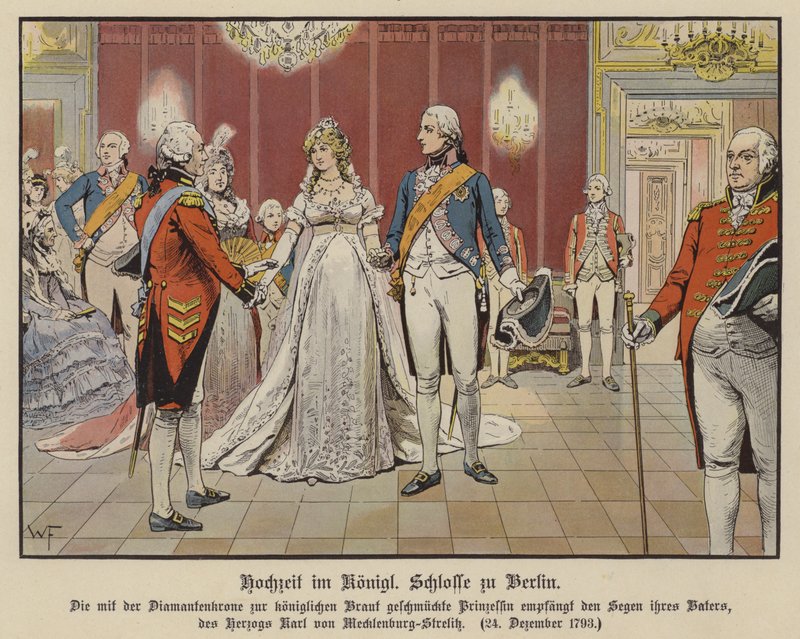 Wedding of Crown Prince Frederick William of Prussia and Princess Louise of Mecklenburg-Strelitz in the Royal Palace, Berlin, 24 December 1793 by German School