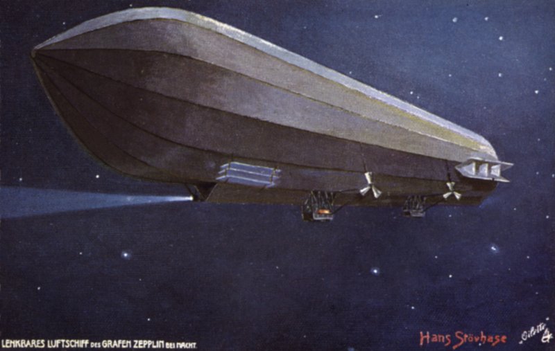 Zeppelin Airship Flying at Night by German School