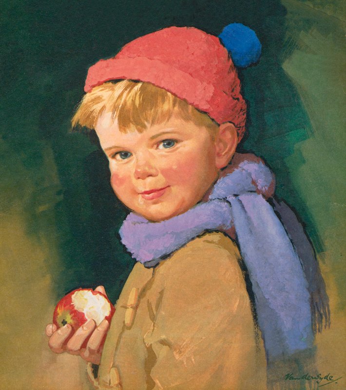Boy eating apple by Gerritt Vandersyde