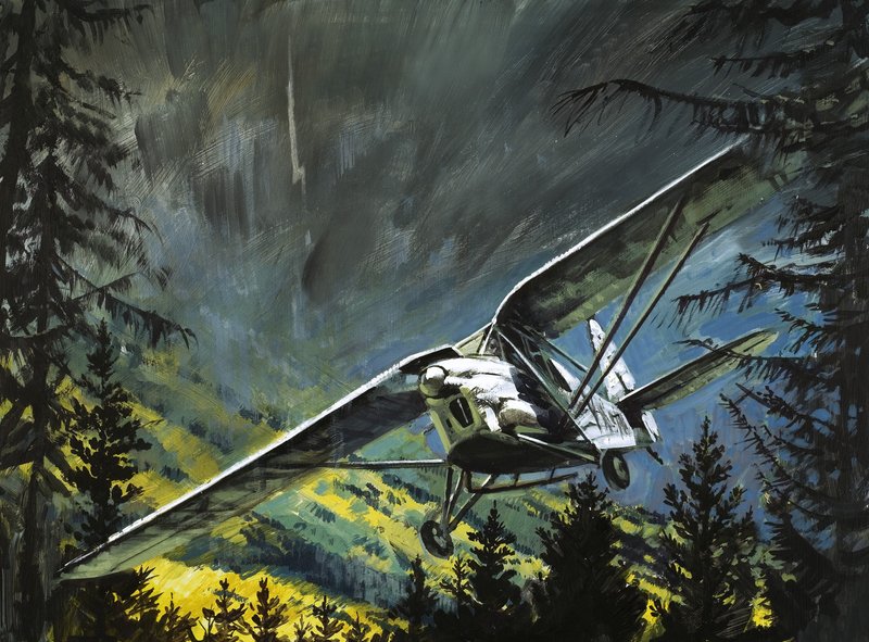 Pioneering pilot Bert Hinkler struggles to control his De Havilland by Graham Coton