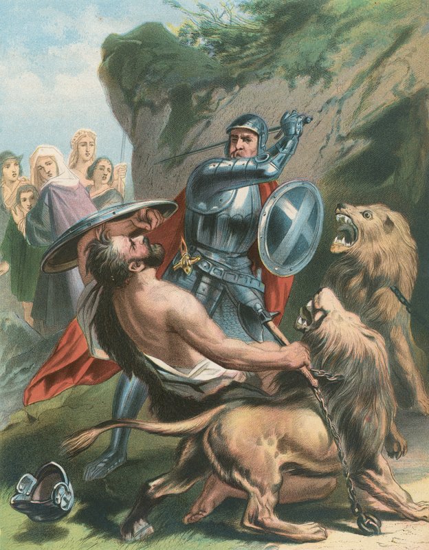 The Battle of Great-Heart with Giant Grim and the Lions by Gustav Bartsch