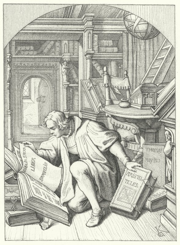 Martin Luther discovers a Latin Bible in the library at Erfurt University by Gustav Ferdinand Leopold Konig