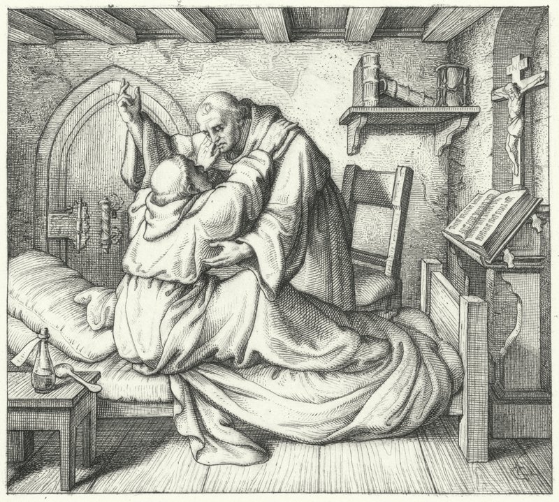 Martin Luther is consoled by a fellow monk during his spiritual torment at the monastery by Gustav Ferdinand Leopold Konig