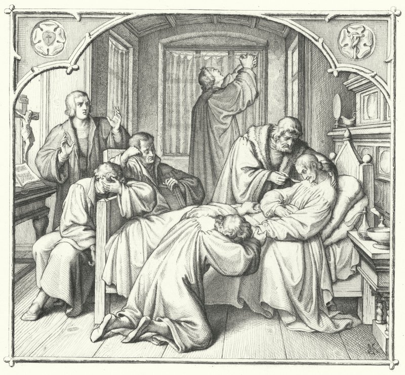 Martin Luther prays at the deathbed of Philip Melanchthon by Gustav Ferdinand Leopold Konig