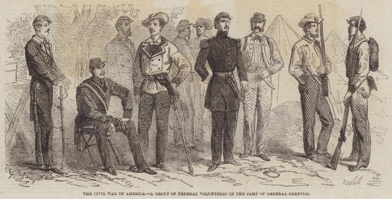 The Civil War in America, a Group of Federal Volunteers in the Camp of General Prentiss by Gustave Janet