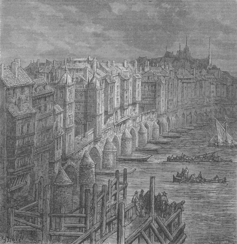 The London Bridge in 1694 by Gustave after Dore