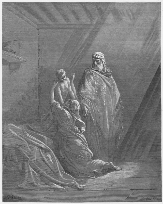 Gustave Dore Bible: Elijah raiseth the son of the widow of Zarephath by Gustave Dore