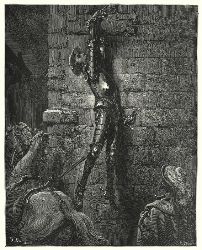 He had inevitably fallen to the ground, had not his wrist been securely fastened to the rope by Gustave Dore