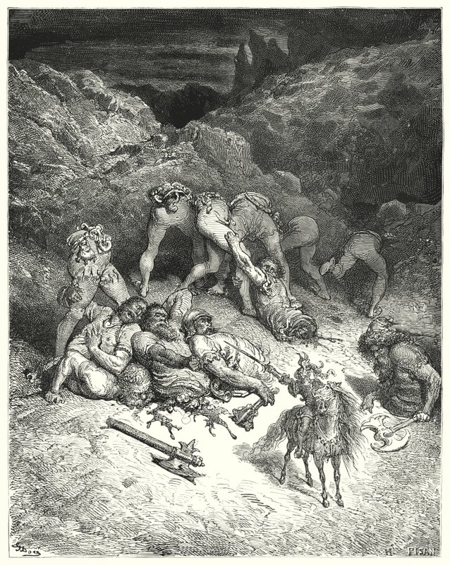 How Felixmarte cut off five giants by the middle by Gustave Dore