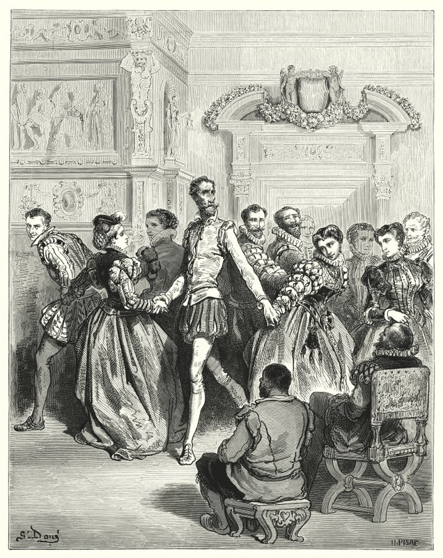 Don Quixote: "Two ladies made their court chiefly to Don Quixote" (engraving) by Gustave Dore
