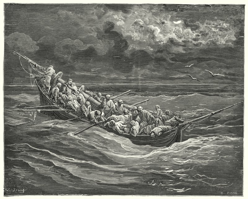 Don Quixote: "Zoraida all this while hid her face, that she might not see her father" (engraving) by Gustave Dore