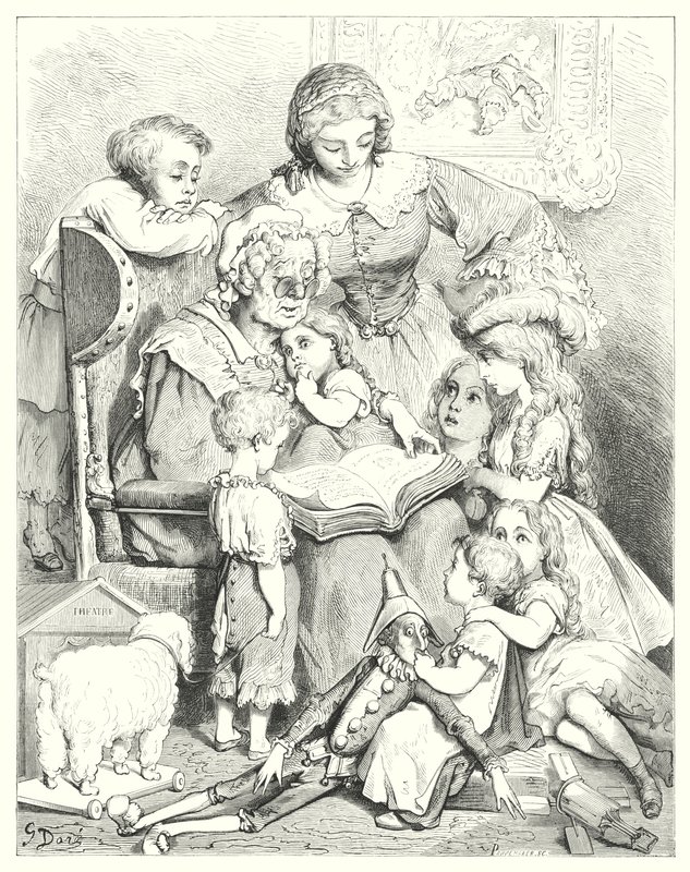 Reading of Tales in the Family (Engraving) by Gustave Dore