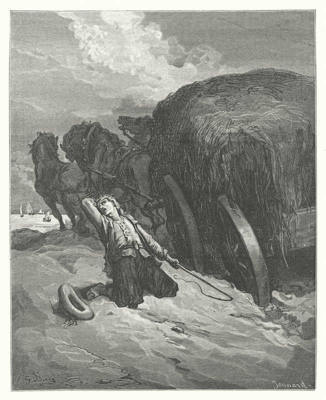 The Fables of La Fontaine: The Carter Stuck in the Mud by Gustave Dore