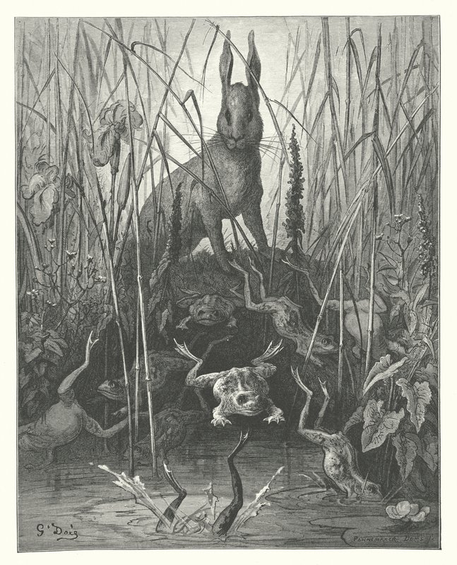 The Fables of La Fontaine: The Hare and the Frogs by Gustave Dore