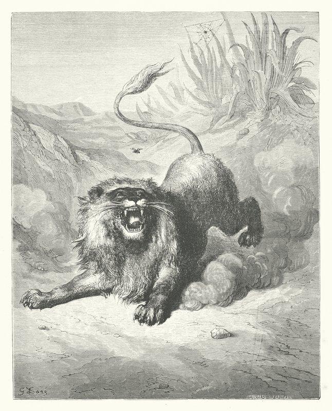 The Fables of La Fontaine: The Lion and the Gnat by Gustave Dore