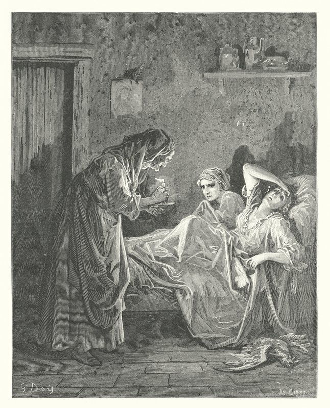 The Fables of La Fontaine: The Old Woman and Her Servants by Gustave Dore