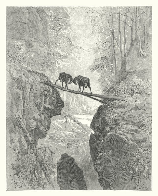 The Fables of La Fontaine: The Two Goats by Gustave Dore